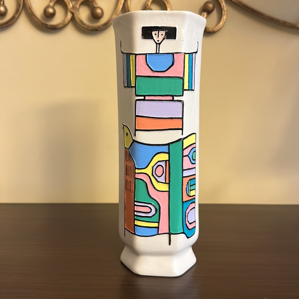 Vintage Fernando Llort Colorful Hand Painted MCM Vase